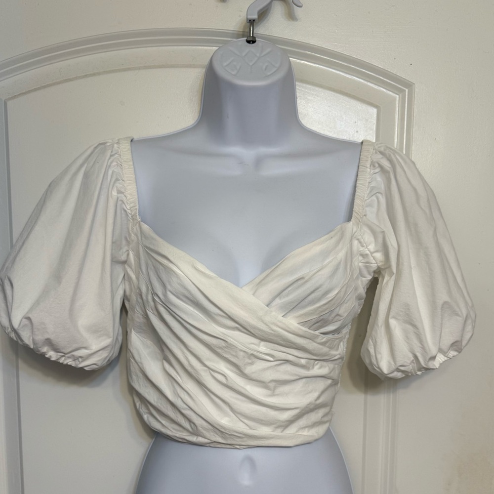 J Crew Puff Sleeves Cropped Smocked Top - Medium